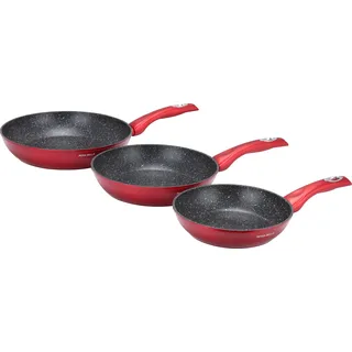 Rosa Bella 3er-Set rote Bratpfannen 20/20/28cm, geeignet für alle Herdarten, Induktion, Antihaftbeschichtung, komfortable Griffe RB602 - Rot