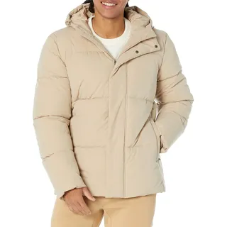 Amazon Essentials Mittellanger Puffermantel mit Kapuze für Herren (erhältlich in Big & Tall), Hellbraun, XL
