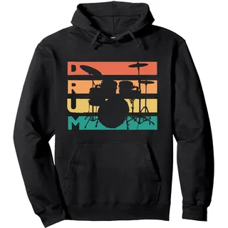 Retro Vintage Drums Geschenk für Drummer & Schlagzeuger Pullover Hoodie, Unisex für Erwachsene, Schwarz, M