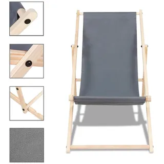 Liegestuhl Klappbar Gartenstuhl Holz Sonnenliege Klappstuhl Campingstuhl Strand Grau 2 Stück - Grau