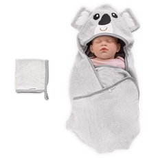 Navaris Baby Handtuch mit Kapuze und Waschlappen - Set aus Bambus - Badetuch ab 0 Monate - Kapuzenhandtuch 70x70cm Ökotex zertifiziert - Koala Design