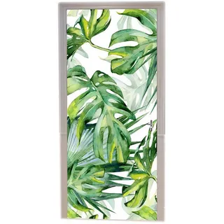 A.Monamour Türtapeten Selbstklebend 3D Aquarell Handgemaltes Tropisches Grünes Dschungelhintergrund Der Blätter Türtapete Türposter Tapete 77x200cm