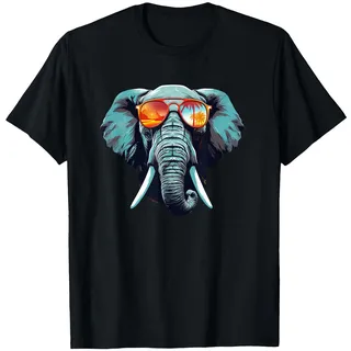 Cooler Elefant mit Sonnenbrille Afrika Urlaub Design T-Shirt, Herren, Schwarz, M