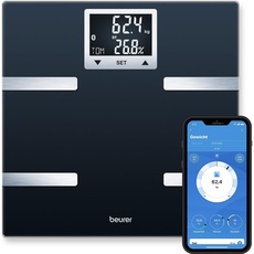 Beurer BF 720 Diagnosewaage mit Bluetooth(R)-Verbindung zur Smartphone-App, Bestimmung von Körpergewicht, Körperfett, Muskelanteil und Kalorienbedarf AMR/BMR, Schwarz, LCD
