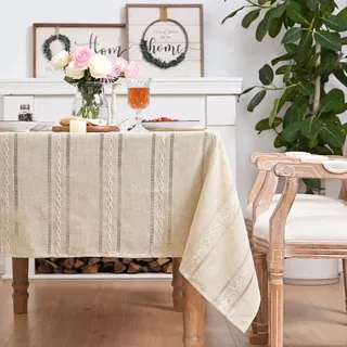 Artoid Mode Boho Beige Baumwollmischung Tischdecke Rechteckig 140x200 cm, Landhausstil Abwaschbar Tischwäsche Küche Urlaub Party Dekor
