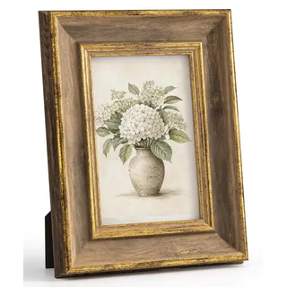 Afuly Vintage Bilderrahmen 10x15 Gold Holz Fotorahmen Picture Frames | Stabile Konstruktion, Aufhängevorrichtung, Leicht zu öffnende Rückwand, Deko für Wand Tisch, Family Geburtstag Geschenke