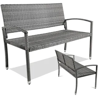 Clevich Gartenbank Rattan Wetterfest, 2 Sitzer Sitzbank, Terrassenbank mit Armlehnen, 320 kg Belastbar Balkon Bank, 122x60x85 cm Gartenmöbel für 2-3 Personen, für Innen- und Außenbereich, Grau
