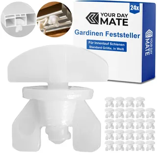 Gardinen Feststeller, 24 Stück, in Weiß, aus Kunststoff, für min. 10 x 6 mm Laufkammern, Stopper für Schienensysteme mit Innenläufen, Zwischenfeststeller, Endstopfen, Endfeststeller Gardinenschiene