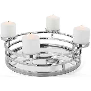 Fink Adventsleuchter »MODENA, für 4 Stumpenkerzen Ø 8 cm, Deko-Tablett für Weihnachten«, (1 St.), Adventskranz, Ø 38 cm, Kerzenhalter aus Edelstahl, Weihnachtsdeko, silberfarben