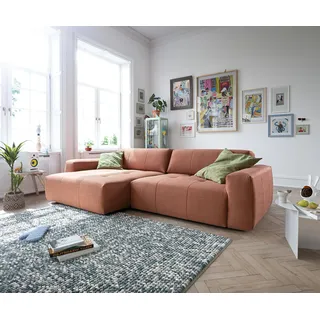 DELIFE Ecksofa Lazaro 300x160 cm Flachgewebe Orange Ottomane links mit Sitztiefenverstellung - Orange