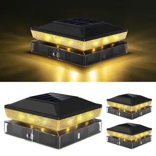 vighep 4x4 Solar Pfostenkappe mit 2 Farbmodi, 3 Stück Solarleuchten für außen, Wasserdicht Pfostenlampen für 3.5x3.5 4x4 Hölzerne/Vinylpfosten für Patio Zaun Hinterhof und Wege