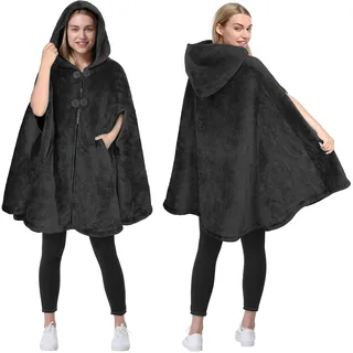 Catalonia Classy Damen-Poncho mit Geparden-Kunstpelzkragen, Fleece-Mantel, weicher, Warmer, kuscheliger Umhang, Geschenkidee für Erwachsene und Teenager-Mädchen