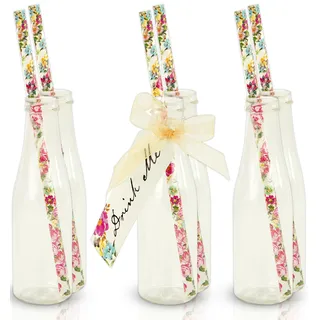 Talking Tables Lot de 6 Set de Verre de Fête Imprimé Drink Me, Pailles et Bouteilles, Carton Multicolore, Alice au Pays des Merveilles, Anniversaire, Baby Shower