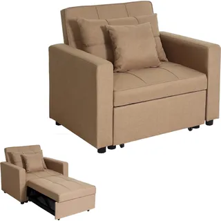 Schlafsessel HWC-L90, Klappsessel Schlafsofa Gästebett Relaxsessel, Liegefläche 197x103cm Stoff/Textil taupe - Braun