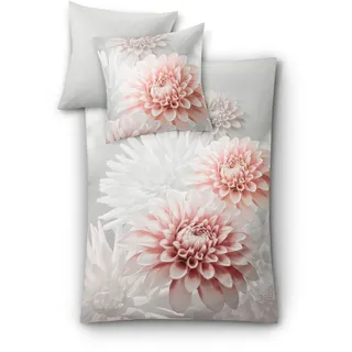 KLEINE WOLKE "Dalie", silber (silbergrau), B/L: 155cm x 220cm, Mako-Satin, B/L: 80cm x 80cm, 2 teilig, mit floralem Dessin