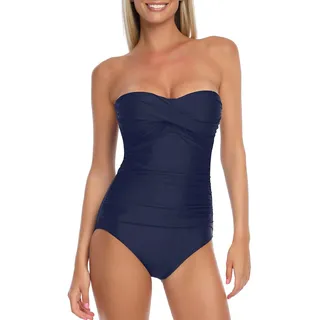 RELLECIGA Damen-Badeanzug, trägerlos, einteilig | Bandeau, vorne gedreht, gerüscht, schlank, verstellbare und abnehmbare Träger, vollständige Abdeckung, geformte Körbchen