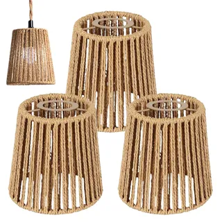 3 Stück Lampenschirm Rattan Boho, Ersatz Lampenschirme aus Korbgeflecht (H 14cm) für Hängelampe, Stehlampe, Tischlampe, Pendelleuchte und Deckenleuchte, Boho Lampenschirm Zubehör (Stil 2)