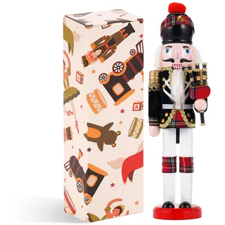 COMBIUBIU 30cm Nussknacker Figur-Schwarzer Windflöter,Traditionelle handgefertigte Holzherstellung,Nussknacker Deko FüR Zuhause Kamin Tischdekoration,Weihnachten Weihnachtsdekoration Und Geschenke