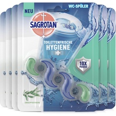 Sagrotan Toilettenfrische Hygiene Plus WC-Spüler – Toilettenreiniger gegen Bakterien, Kalk und Schmutz – Duft: Eukalyptusfrische – 6er Pack