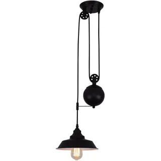 Ganeed Pulley Pendelleuchte, Höhenverstellbare Industrielle Riemenscheibenbeleuchtung, Rustikale Deckenleuchte Edison Island Lampe für Bauernhaus Esszimmer Küche Flur, Schwarz Glühbirne Steckdose