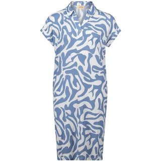 Cartoon Damen Casual-Kleid mit überschnittenen Ärmeln 36, Weiß/Blau