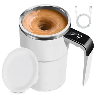 Selbstrührende Tasse,Magic Mug Selbstrührender Becher Self Stirring Mug Milk Coffee Cup,Edelstahl,Kakao Tasse Smart Cup Für Kaffee, Tee, Heiße Schokolade, Milch, Kakao, Protein (Model 2 White)