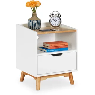 Relaxdays Nachttisch mit Schublade 50 x 43 x 40 cm Weiß