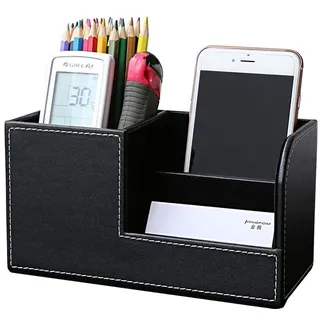 KINGFOM Multifunktions Schreibtisch Organizer 3 Speicherabteil Stifteköcher (Schwarz)