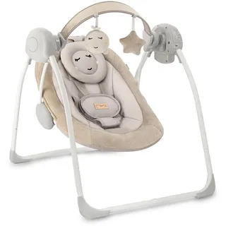 MOMI LISS – Elektrische Babywippe klappbar mit Timer, 5 Geschwindigkeiten, 6 Melodien, & verstellbarem Spielbogen - Beige - Beige