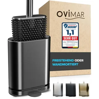 ovimar Toilettenbürste Falketind | Gunmetal | Silikon Klobürste | WC Bürste mit Belüftung | Edelstahl | abnehmbare Tropfschale | nur 6cm breit| stehend oder Wandbefestigung im Badezimmer