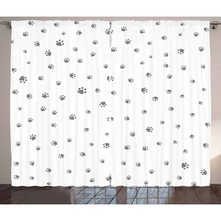 ABAKUHAUS Hundeliebhaber Rustikaler Vorhang, Tier Foot Prints, Wohnzimmer Universalband Gardinen mit Schlaufen und Haken, 280 x 175 cm, Grau weiß - Grau
