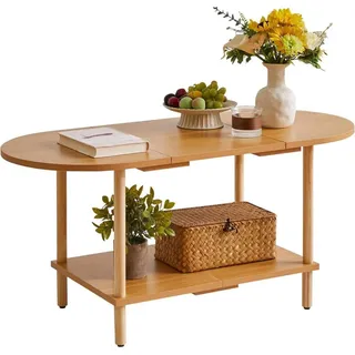 Aibiju 2-stufiger Teetisch Holz Spleißdesign Wohnzimmer Couchtisch TV-Tisch 35x16x17 Zoll