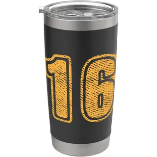 Nummer 16 auf der Vorderseite, Big Bold 16 Team Group Player Matching Doppelwandiger Edelstahl-Thermobecher