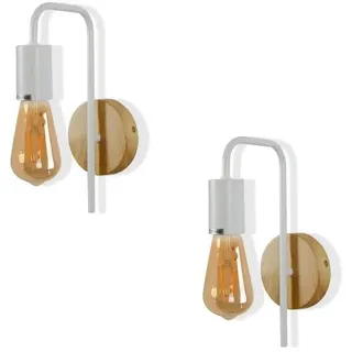 2er-Pack Wandleuchten mit weißem Holz- und Metallsockel, minimalistisches skandinavisches Design, E27-Fassung - Weiß
