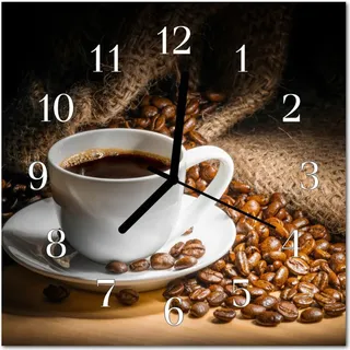 Glasuhr Wanduhr Küchenuhr Echt-Glas 30x30 cm Kaffee braun - Braun
