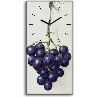 Wandkunst Leinwand Bild Uhr Geräuschlos 30x60 Gemälde Bündel Blauer Trauben - schwarze Hände - Weiß