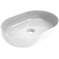 ERCOS Ovales Aufsatzwaschbecken aus Keramik, Badwaschbecken Weiß glänzend, ohne Überlauf, Maße 600x416 mm