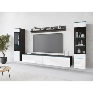 INOSIGN Wohnwand »VERA II«, (Komplett-Set, 4 St.), Mediawand 260 cm, Vitrine mit Verglasung, stehend und hängend, grau