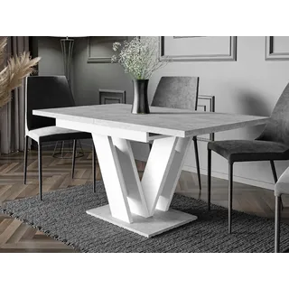 Esstisch MAS 120(160)x80x75cm, Farbe Betonoptik/Weiß , Ausziehbarer Esstisch