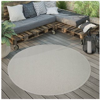 Paco Home Teppich Für Terrasse und Balkon Küchenteppich Einfarbig Modern Creme Beige Ø 200 cm rund,