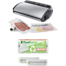 FoodSaver V2860 Vakuummaschine für trockene/nasse Lebensmittel, 100 W, Silber/Schwarz + Plastic, Recycelbare Beutel