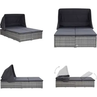 vidaXL 2 Personen Sonnenliege mit Auflage Poly Rattan Grau - Sonnenliege - Sonnenliegen - Gartenliege - Gartenliegen - Grau