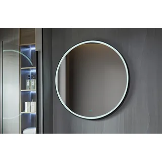 Spiegel rund 120 cm mit schwarzem Rahmen, LED-Beleuchtung und Anti-Beschlag - Schwarz