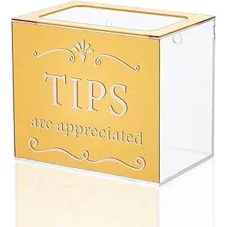 DICOSMETIC Acryl Trinkgeld Dose Für Barkeeper 15x10x13cm Geld Tipps Box Gold Klein Spende Tip Box Rechteckige Aufbewahrungsbox Für Barkeeper Bars Restaurants Musiker Fahrer - Gold, Transparent