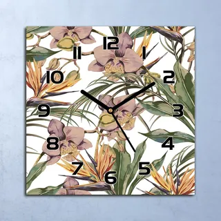 Wanduhr Echt-Glas-Küchenuhr Exotisch Blätter Quarz Lautlos 30x30 Deko Bilder