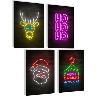 Winter Bilder Set Poster Set Weihnachten Deko Set Weihnachtsbilder Wand Weihnachtsposter Weihnachts Bilder Winterbilder Wandbild Weihnachten Bilder Set Weihnachten Poster Aesthetic (Neon 1)