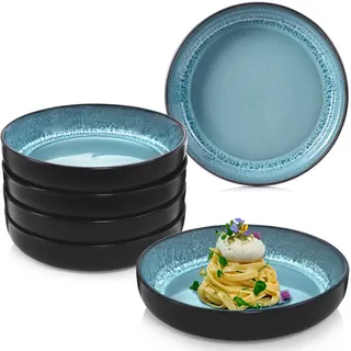 Sänger Pastaschalen SET Vigo - 6 teilig aus Steingut , Blau , 6-teilig , Rund , kratzfest , Geschirr, Teller, Pastateller