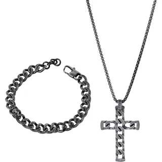 Firetti Schmuckset »Mulitpack Schmuck Geschenk Edelstahl Kette mit Anhänger Armband« (Set, 3 Stk. tlg.), schwarz