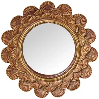 DRW Set mit Zwei Spiegeln aus Harz in Blumenform, goldfarben, 18 x 18 x 2,5 cm