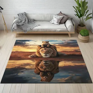 Generisch Löwe Tierdruck Teppich 160x230 cm, Wildlife Carpet Waschbar rutschfest Kurzflor, Teppiche Weich für Schlafzimmer, Wohnzimmer, Esszimmer, Kinderzimmer